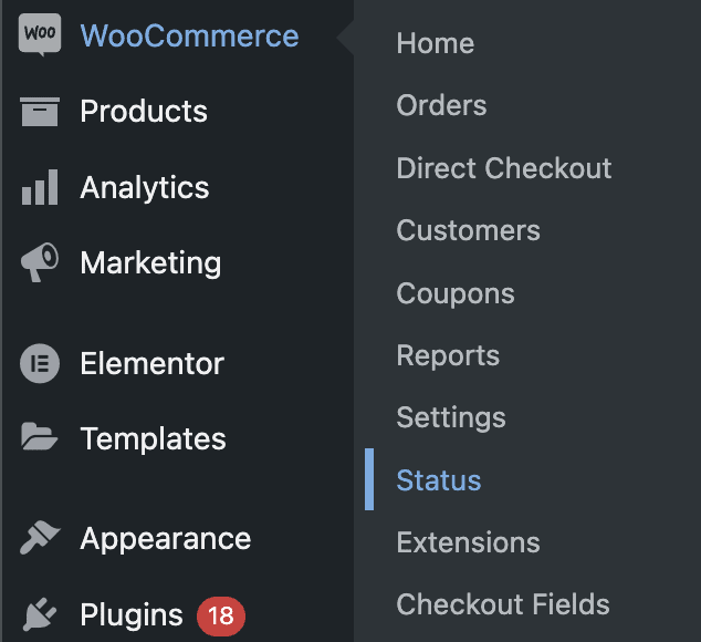 WooCommerce > Status